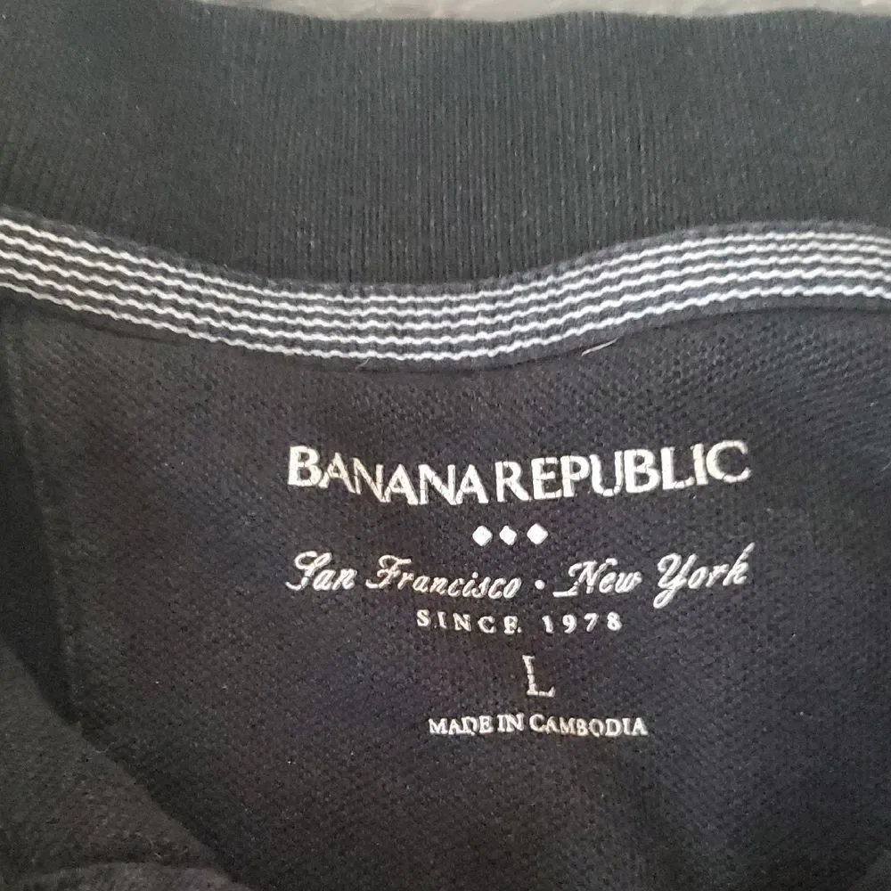 Banana Republic Heritage Elephant Logo Black Pique Polo Shirt Men's Size L
